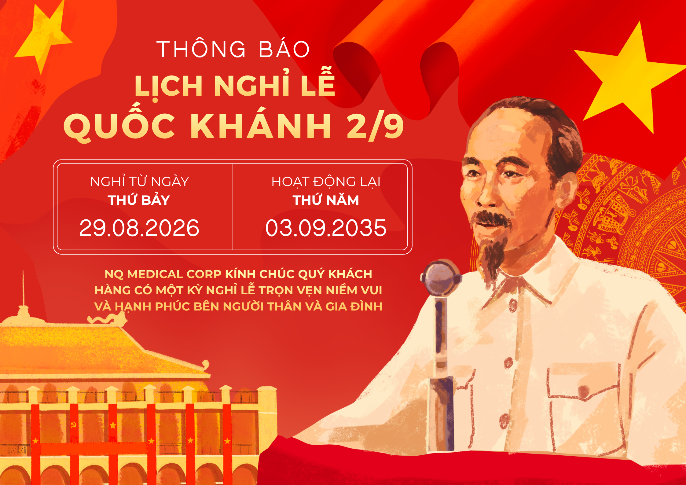 Thông Báo Lịch Nghỉ Lễ Quốc Khánh 02/09 - NQ Medical Corp
